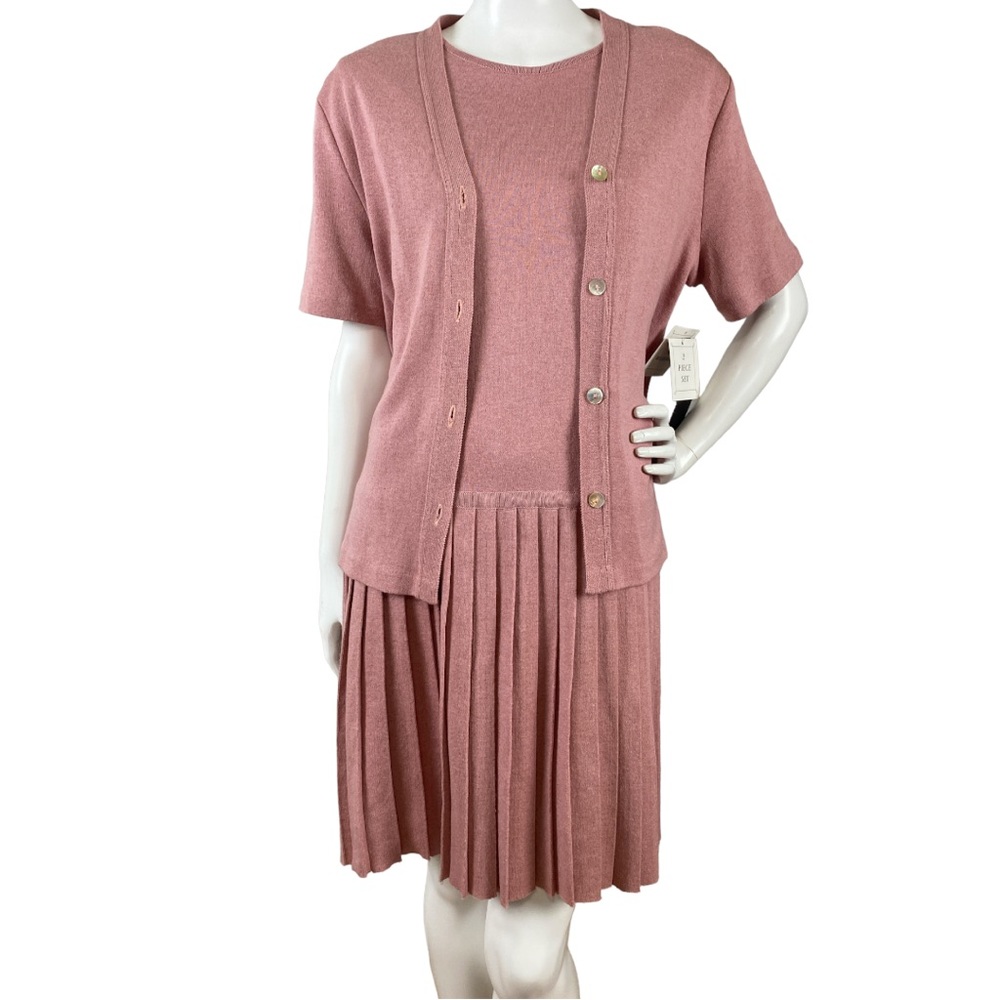 Vintage I.K.C 2pc Dress with Cardigan Pleated Skirt Italian Cotton Blend Sz MP